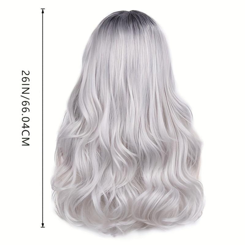 Long Wavy Curly Wig Ombre Gray Wigs For Women Middle Part Synthetic Wigs