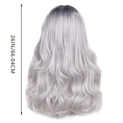 Long Wavy Curly Wig Ombre Gray Wigs For Women Middle Part Synthetic Wigs