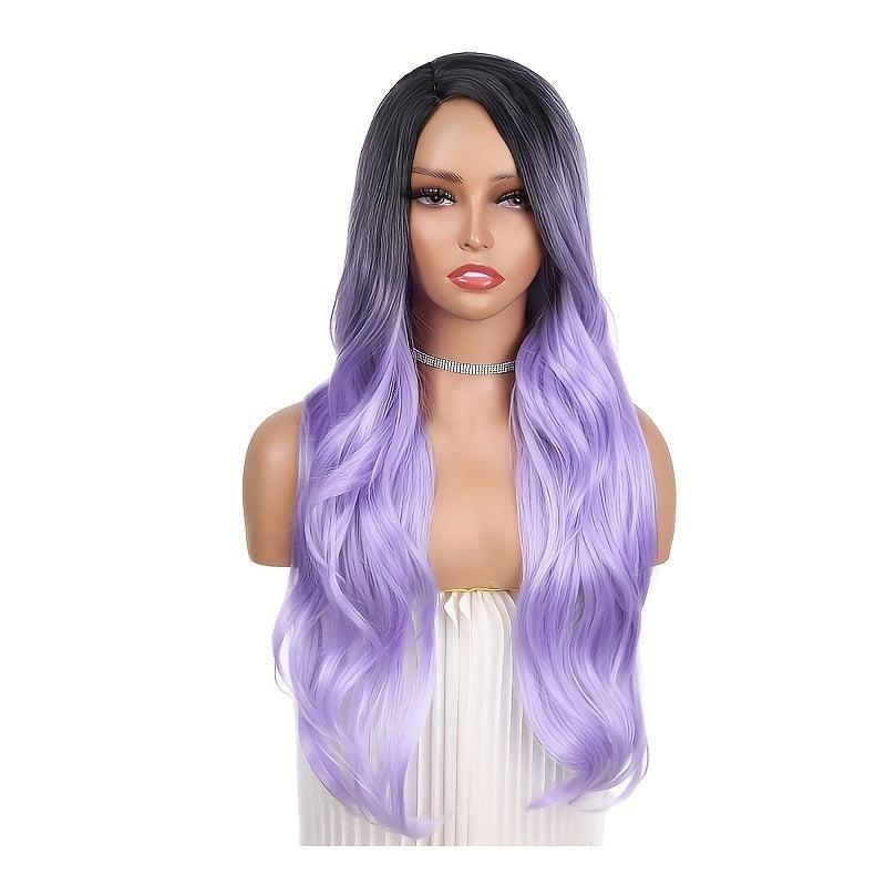 Long Wavy Curly Wig Ombre Gray Wigs For Women Middle Part Synthetic Wigs