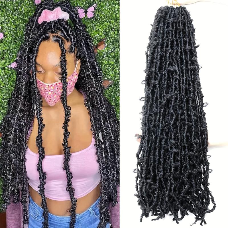 6Pack 60 Butterfly Locs Hair Pre Looped Distressed Butterfly Locs Crochet Hair
