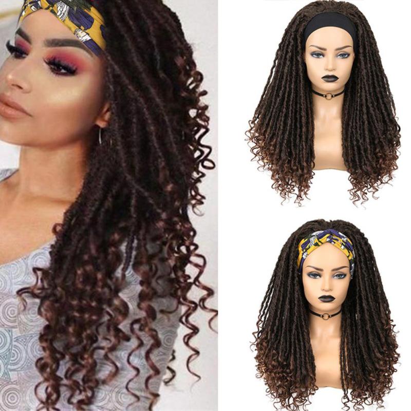 Long Dreadlock Wig With Headband Synthetic Soft Faux Locs Wigs