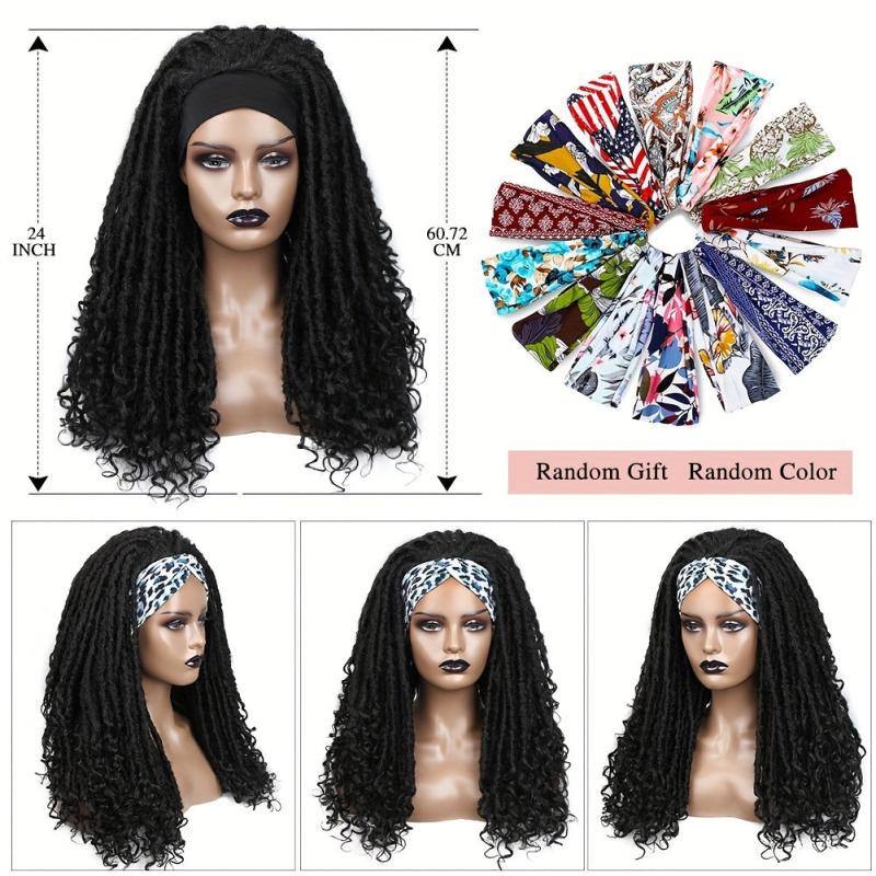 Long Dreadlock Wig With Headband Synthetic Soft Faux Locs Wigs