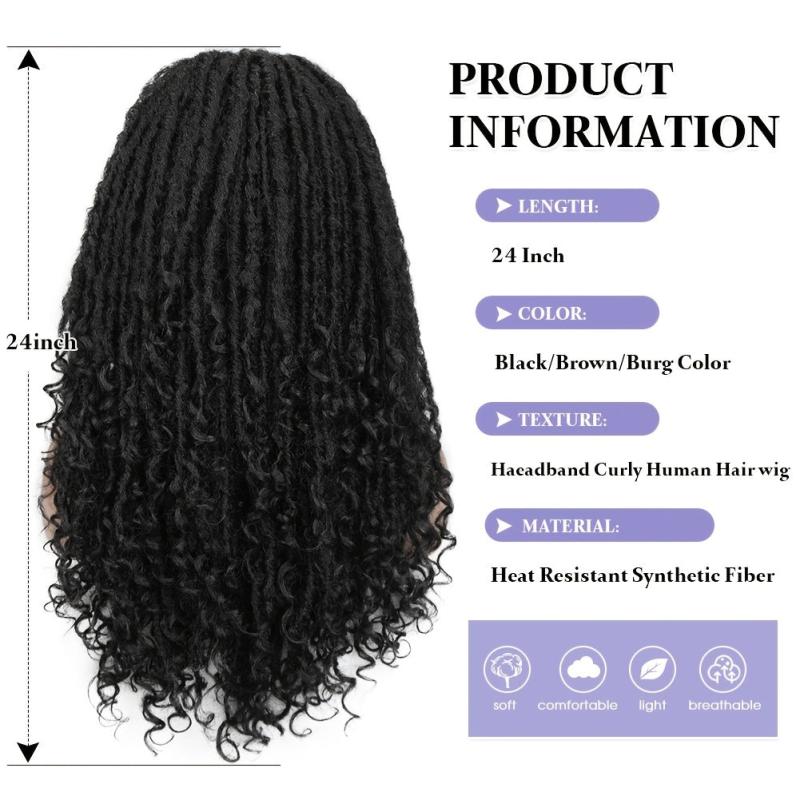 Long Dreadlock Wig With Headband Synthetic Soft Faux Locs Wigs