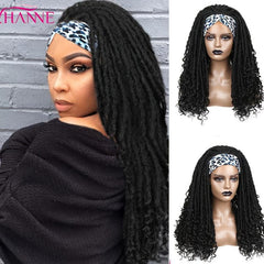 Long Dreadlock Wig With Headband Synthetic Soft Faux Locs Wigs