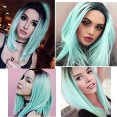 Short Straight Bob Wig Ombre Green Shoulder Length Middle Part Synthetic Bob Wig