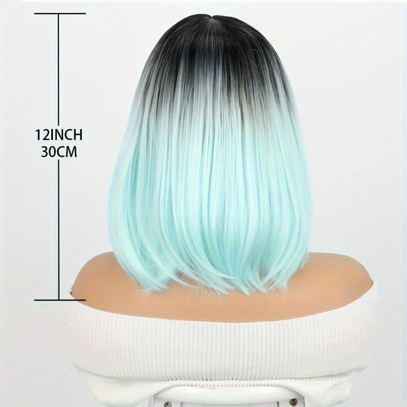 Short Straight Bob Wig Ombre Green Shoulder Length Middle Part Synthetic Bob Wig