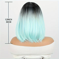 Short Straight Bob Wig Ombre Green Shoulder Length Middle Part Synthetic Bob Wig