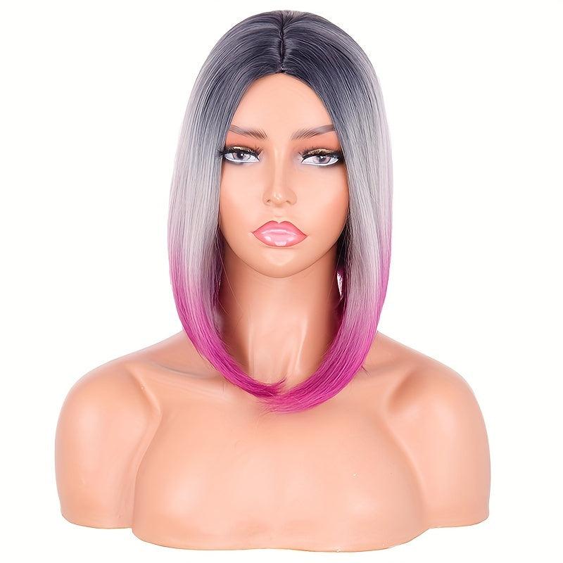 Short Straight Bob Wig Ombre Green Shoulder Length Middle Part Synthetic Bob Wig