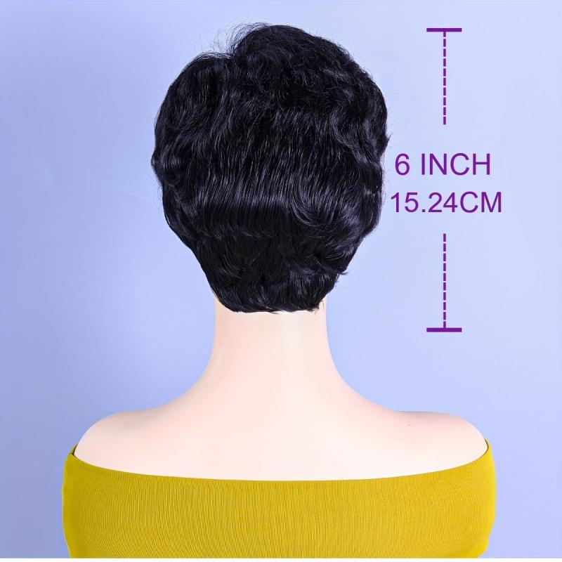Short Pixie Cut Wigs 24cm, Wavy Synthetic Hair Replacement for Women
