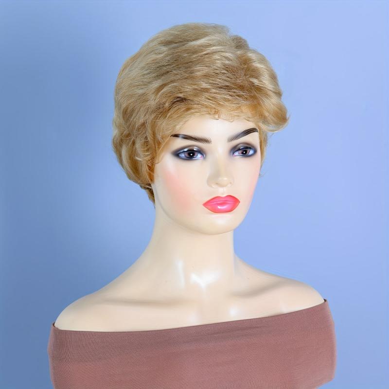 Short Pixie Cut Wigs 24cm, Wavy Synthetic Hair Replacement for Women
