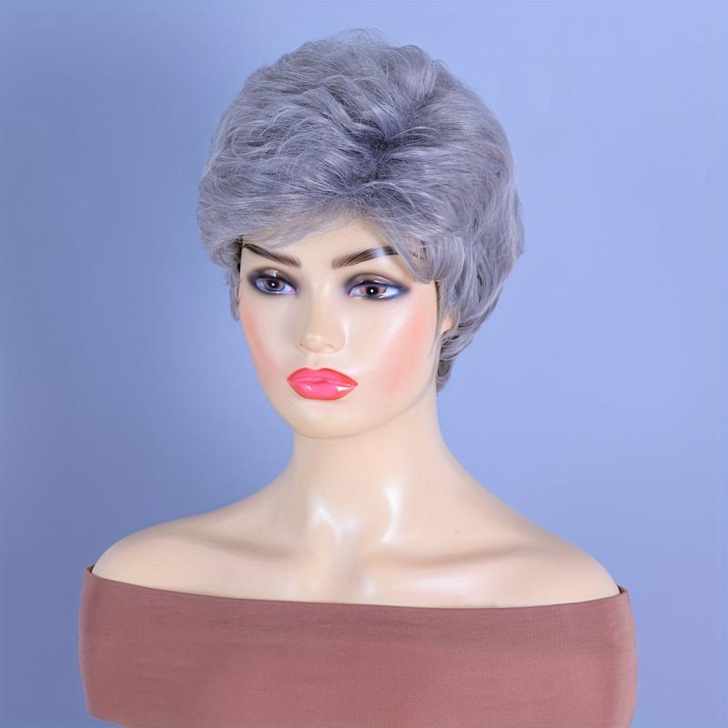 Short Pixie Cut Wigs 24cm, Wavy Synthetic Hair Replacement for Women