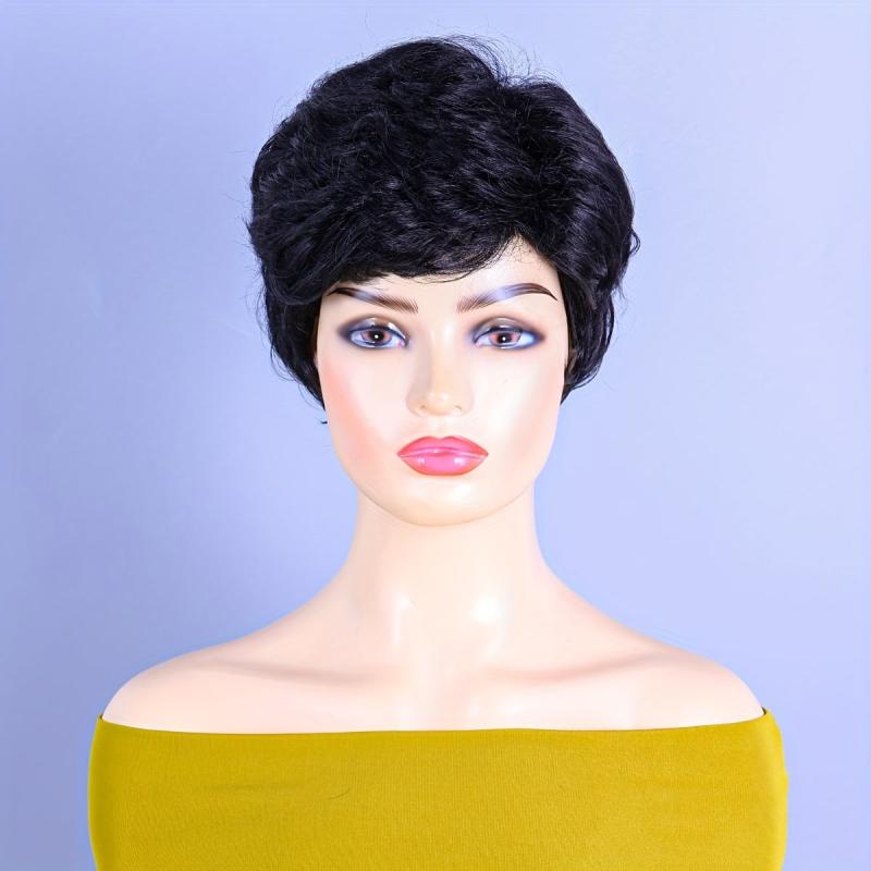 Short Pixie Cut Wigs 24cm, Wavy Synthetic Hair Replacement for Women