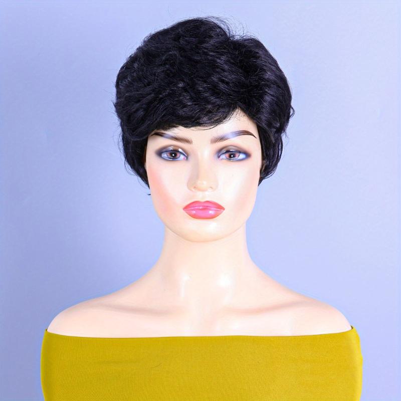 Short Pixie Cut Wigs 24cm, Wavy Synthetic Hair Replacement for Women