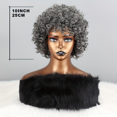 25cm Grey Afro Curly Kinky Hair Wig with Bangs Soft Synthetic Daily Party Use