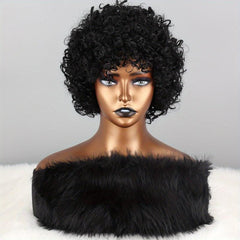 25cm Grey Afro Curly Kinky Hair Wig with Bangs Soft Synthetic Daily Party Use