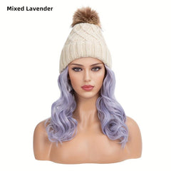 Women's Beanie Hat Knit Wavy Curly Hair Wig Winter Headdress