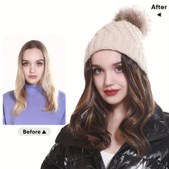 Women's Beanie Hat Knit Wavy Curly Hair Wig Winter Headdress