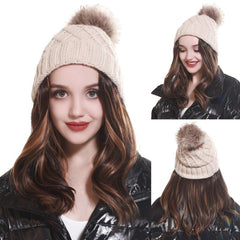 Women's Beanie Hat Knit Wavy Curly Hair Wig Winter Headdress