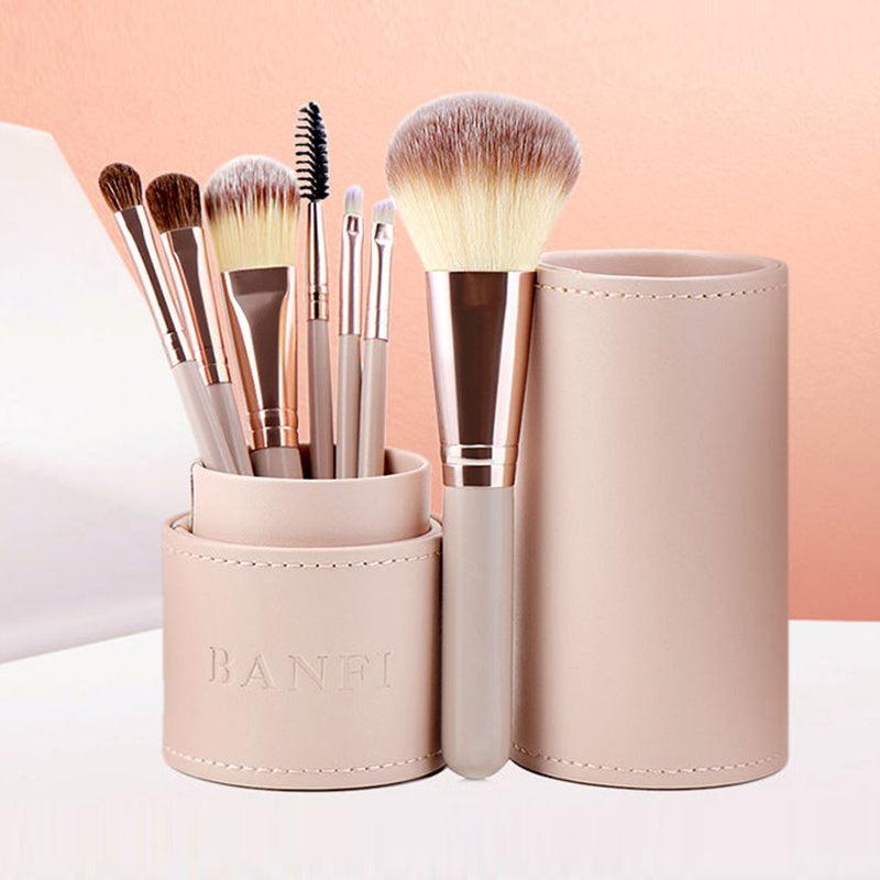 7 Makeup Brushes Set With Storage Bucket for Beauty Makeup Blush