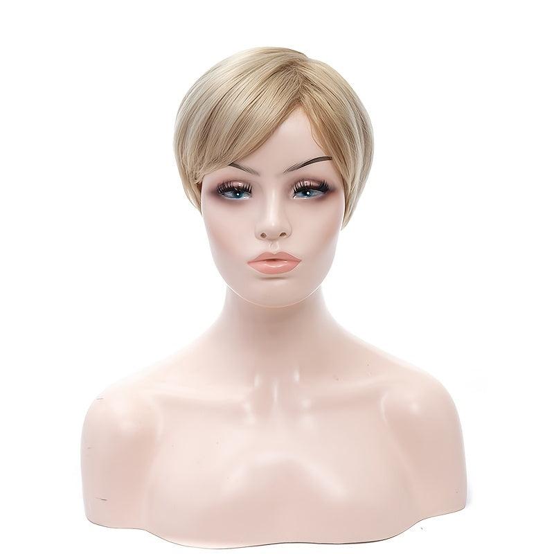 15 24 Cm Short Ombre Blonde Straight Hair Wig Synthetic Layered Fluffy Daily Use