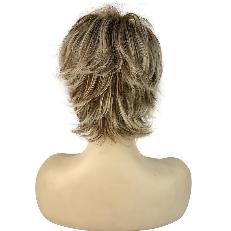 15 24 Cm Short Ombre Blonde Straight Hair Wig Synthetic Layered Fluffy Daily Use