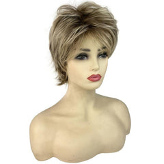 15 24 Cm Short Ombre Blonde Straight Hair Wig Synthetic Layered Fluffy Daily Use