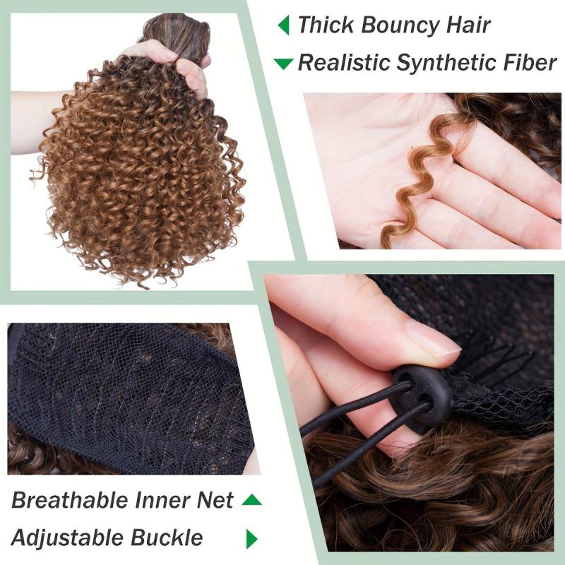 32 Cm Afro Kinky Curly Drawstring Ponytail Extensions Natural Synthetic Hair