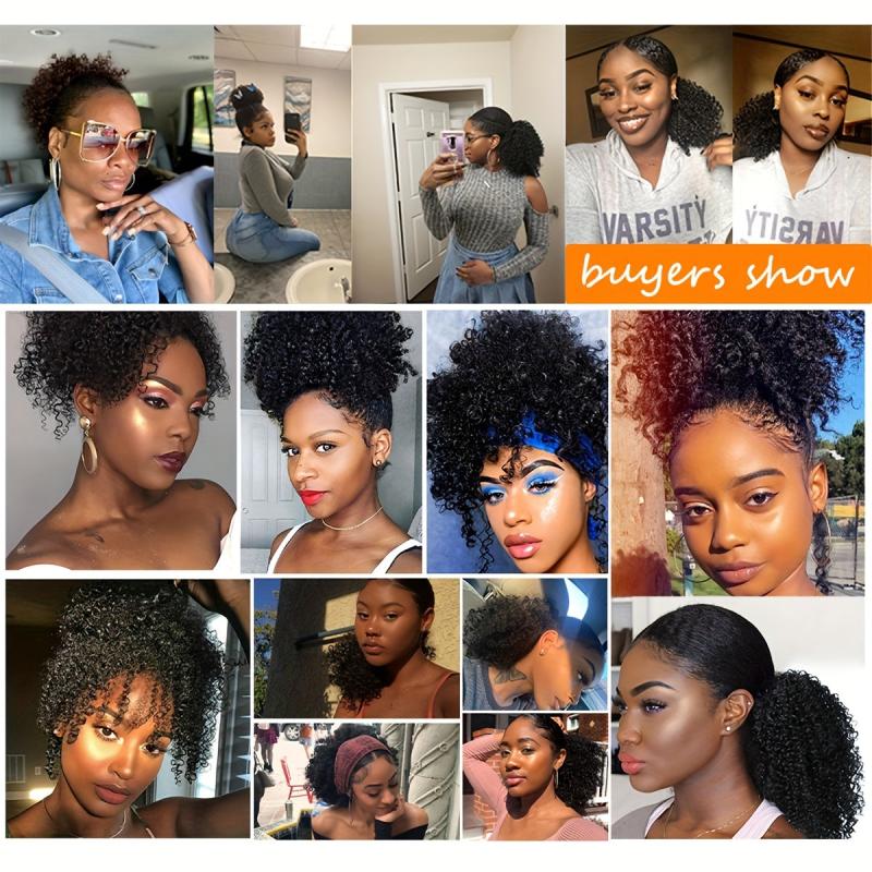 32 Cm Afro Kinky Curly Drawstring Ponytail Extensions Natural Synthetic Hair