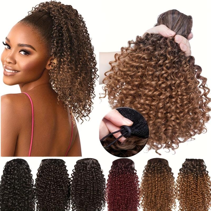 32 Cm Afro Kinky Curly Drawstring Ponytail Extensions Natural Synthetic Hair