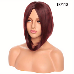 Short Straight Bob Wig Middle Part Ombre Brown Glueless Wig