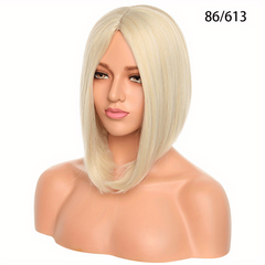 Short Straight Bob Wig Middle Part Ombre Brown Glueless Wig