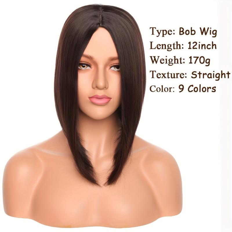 Short Straight Bob Wig Middle Part Ombre Brown Glueless Wig