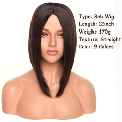 Short Straight Bob Wig Middle Part Ombre Brown Glueless Wig