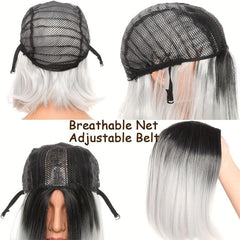 Short Straight Bob Wig Middle Part Ombre Brown Glueless Wig