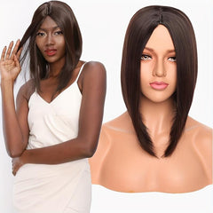 Short Straight Bob Wig Middle Part Ombre Brown Glueless Wig