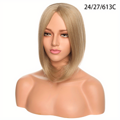 Short Straight Bob Wig Middle Part Ombre Brown Glueless Wig