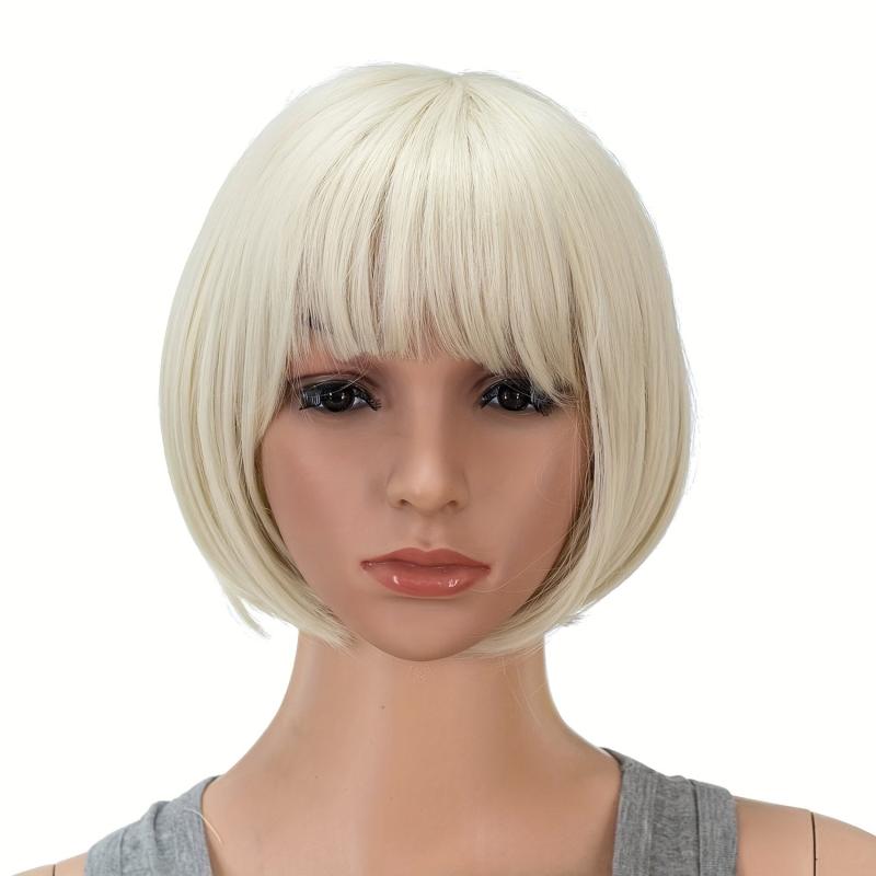 25cm Short Bob Straight Hair Wigs With Bangs in Various Colors for Cosplay Party