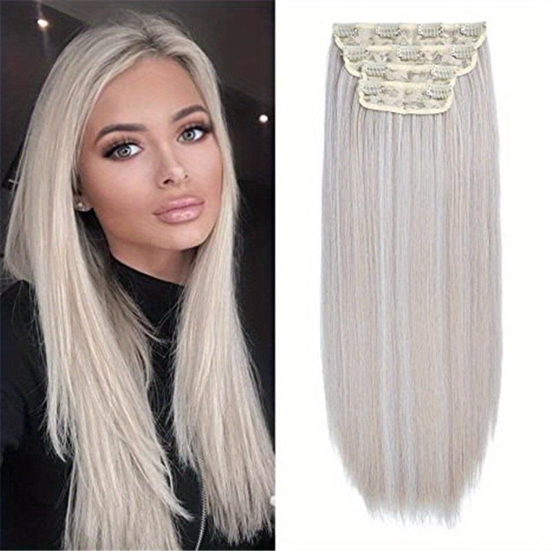 4pcs Long Straight Hair Extensions Clip In Synthetic Fiber Hair Pieces