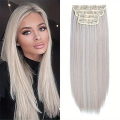 4pcs Long Straight Hair Extensions Clip In Synthetic Fiber Hair Pieces