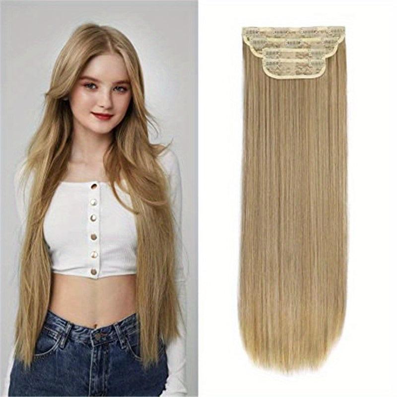 4pcs Long Straight Hair Extensions Clip In Synthetic Fiber Hair Pieces