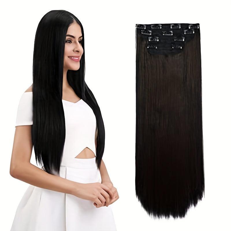 4pcs Long Straight Hair Extensions Clip In Synthetic Fiber Hair Pieces