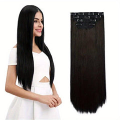 4pcs Long Straight Hair Extensions Clip In Synthetic Fiber Hair Pieces