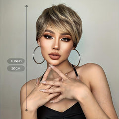 Brown Short Straight Hair Synthetic Wig with Bangs