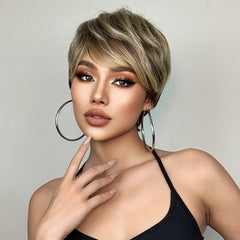 Brown Short Straight Hair Synthetic Wig with Bangs
