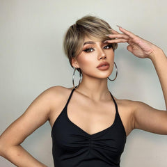 Brown Short Straight Hair Synthetic Wig with Bangs