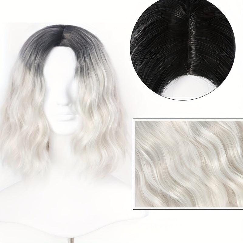Silver Gray Wavy Bob Wig Shoulder Length Curly Hair