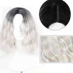 Silver Gray Wavy Bob Wig Shoulder Length Curly Hair