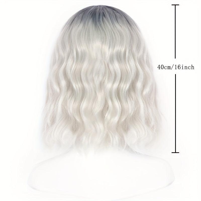 Silver Gray Wavy Bob Wig Shoulder Length Curly Hair