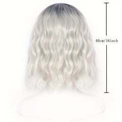 Silver Gray Wavy Bob Wig Shoulder Length Curly Hair