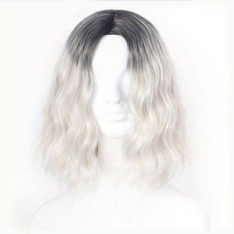 Silver Gray Wavy Bob Wig Shoulder Length Curly Hair